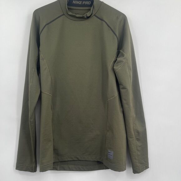Nike Green Pro Combat Dri-Fit Fitted Mock Thermal Pullover Top Size Medium - Picture 1 of 8